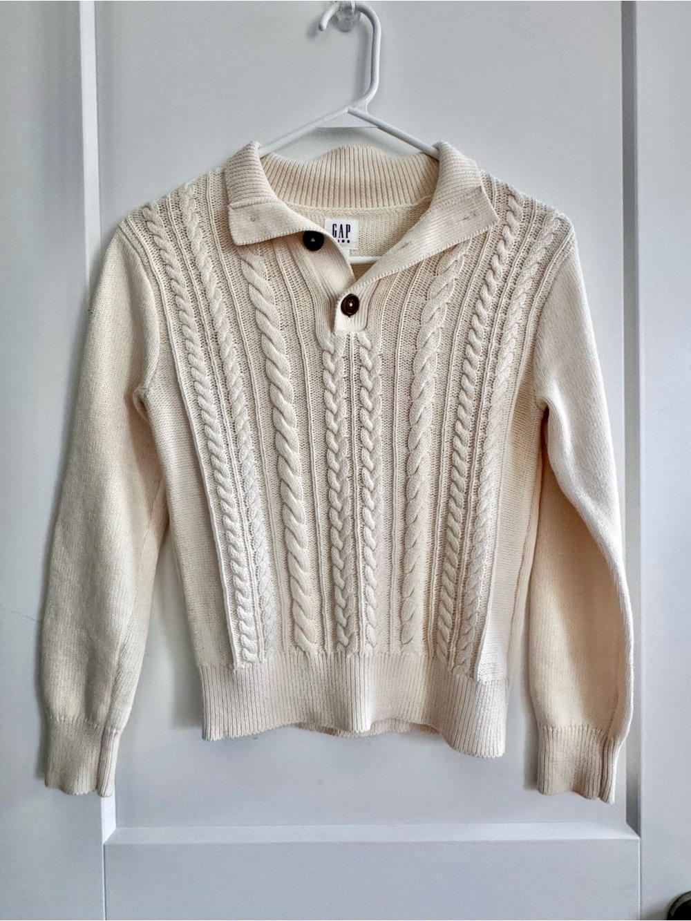Boy’s Gap Cotton Sweater Cream Cable-Knit Polo Sweater
